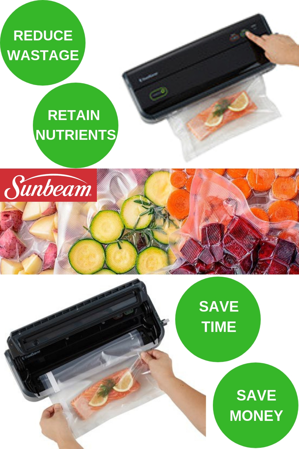 Sunbeam Food Saver Storage Sealer Machine Vacuum Sealing Freezer Meat ...