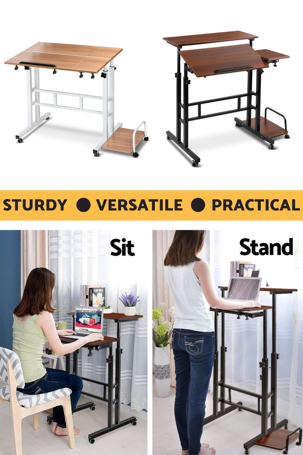 Adjustable Height Laptop Computer Table Standing Desk Portable Tilting ...