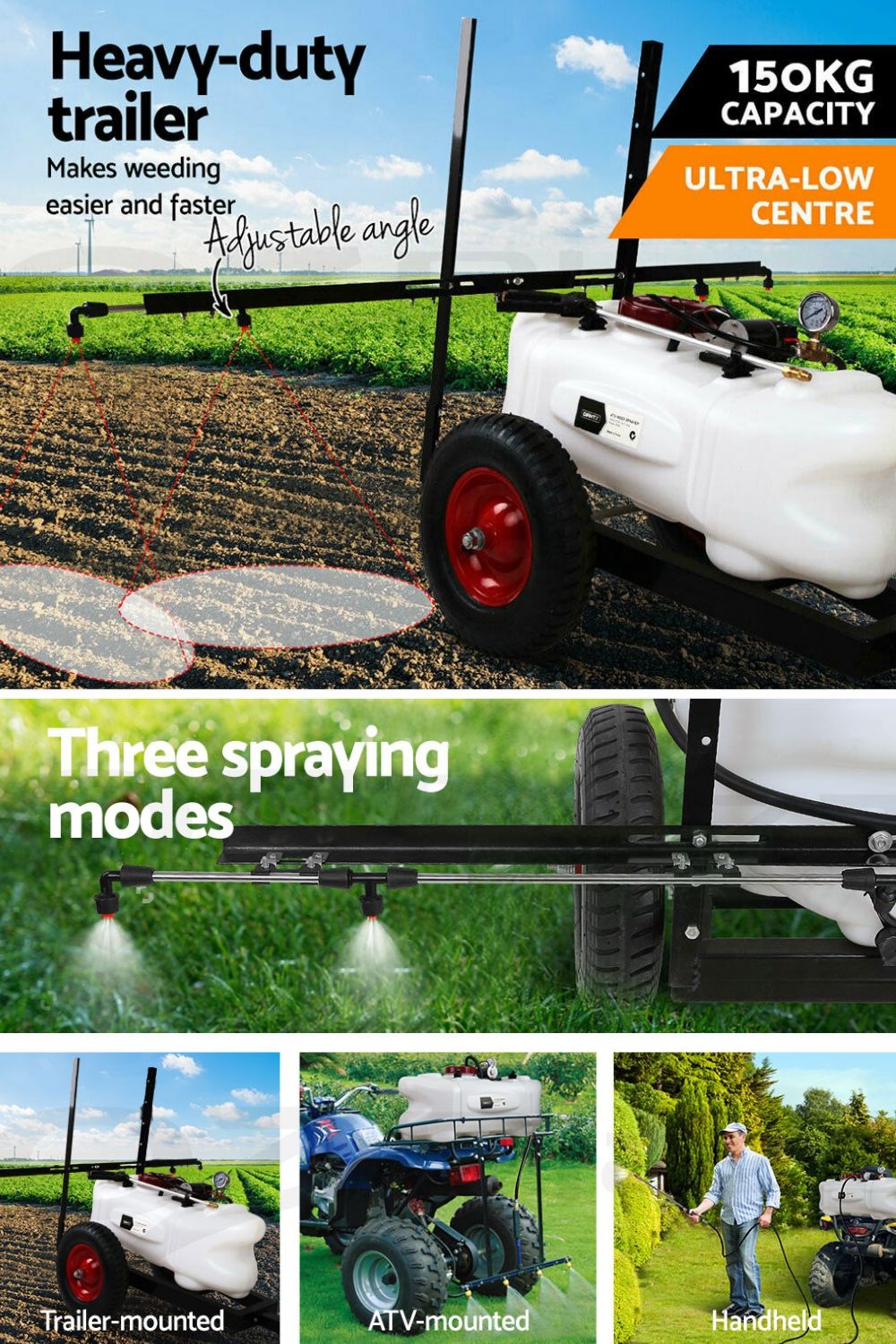 100L ATV Weed Sprayer Boom Trailer Chemical Spray Tank ...