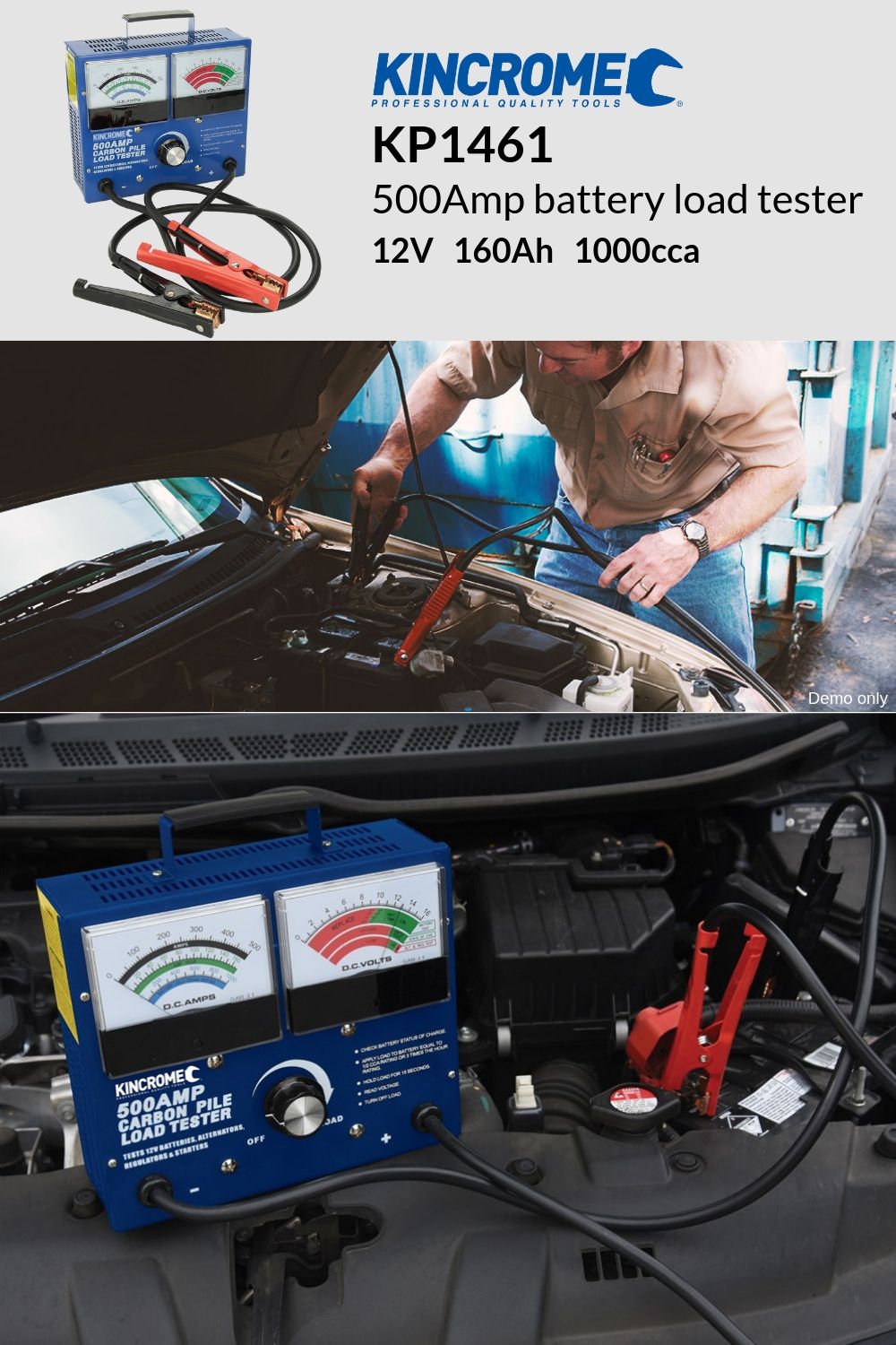 Kincrome Carbon Pile Battery Load Tester 12V 500 Amp Colour Coded
