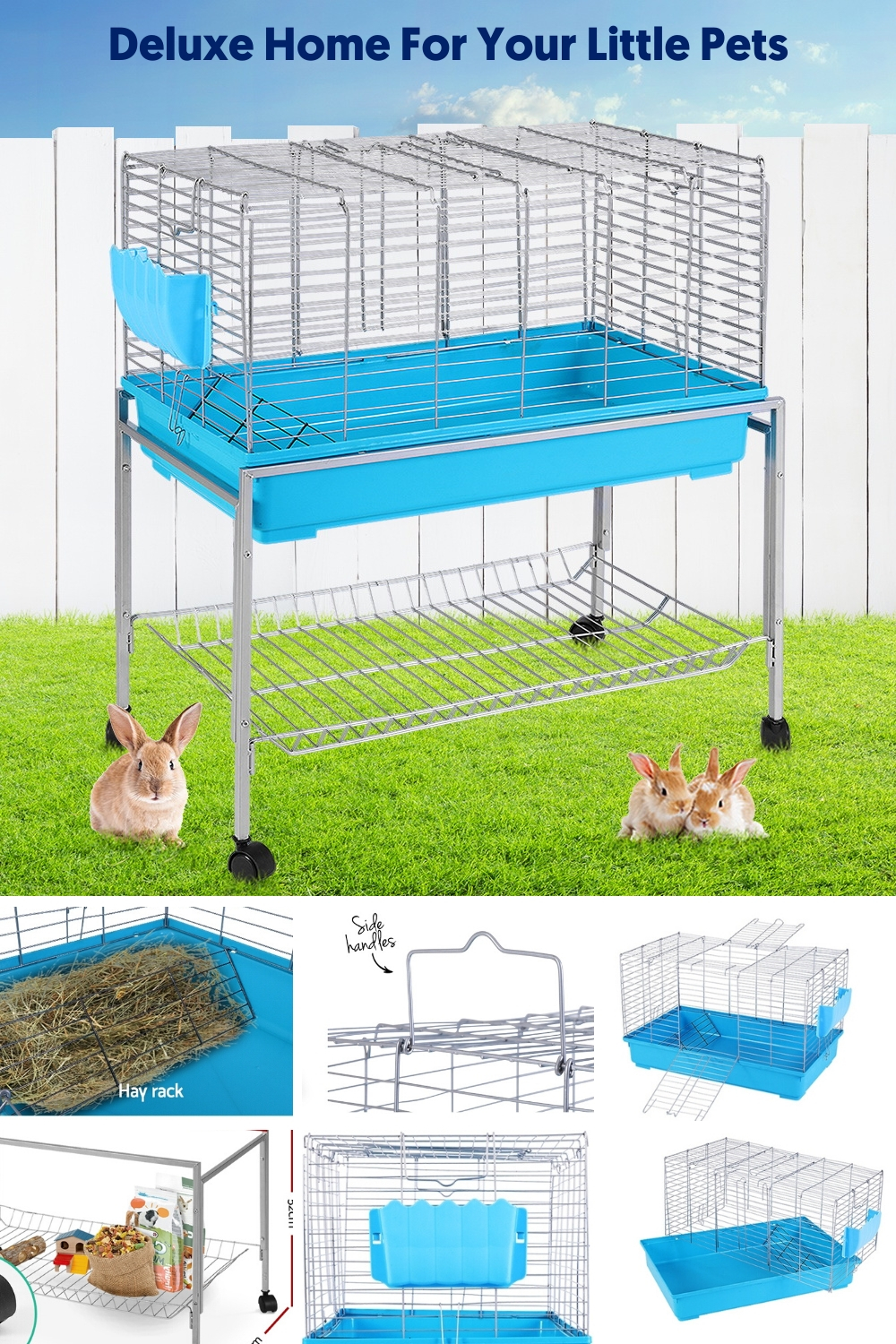 Rabbit Hutch With Stand & Wheels Bunny Home Small Animal Cage House 