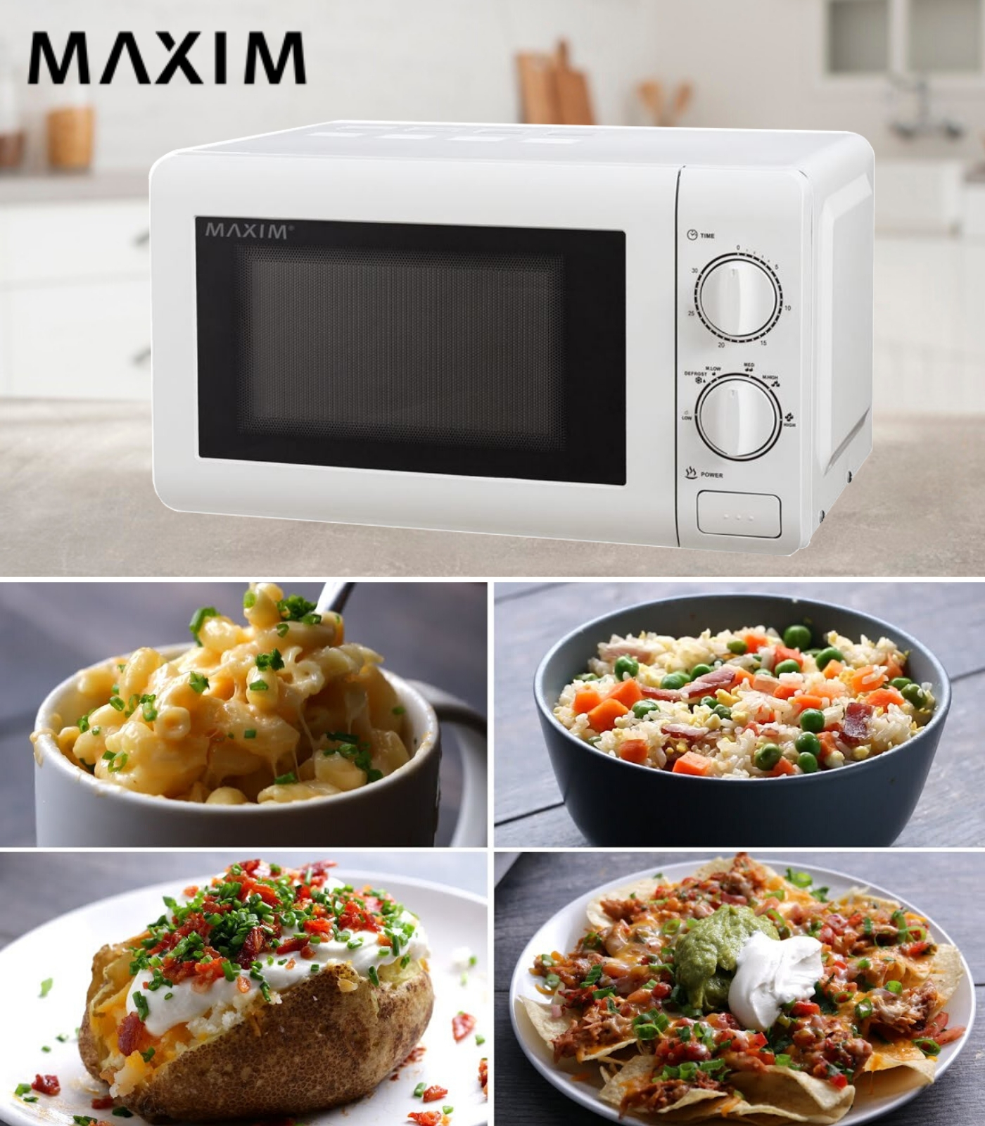 700W Compact Microwave Oven 20L Countertop 6 Auto Settings White