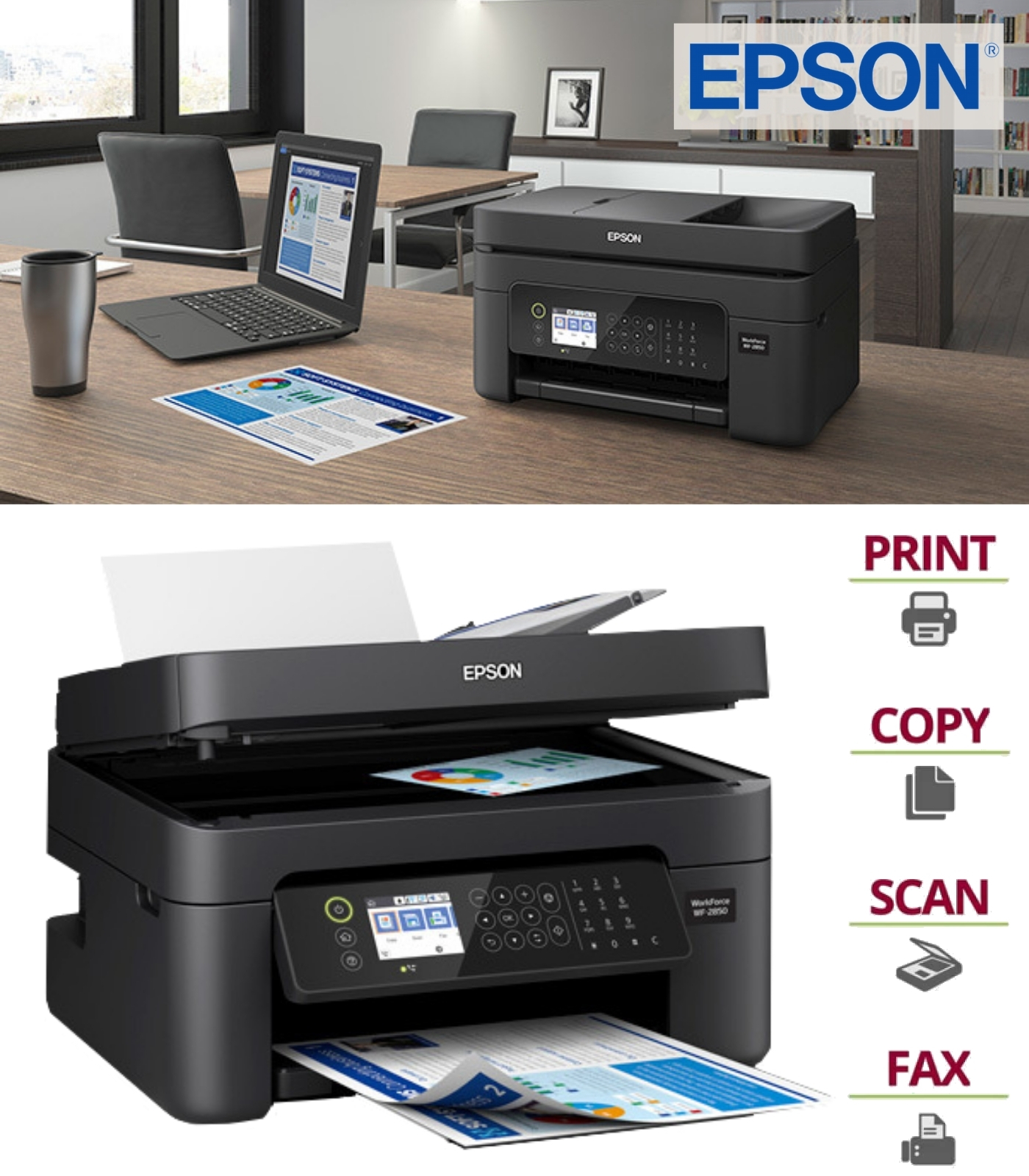 4in1 Inkjet Printer Epson Workforce Scanner Wireless USB 